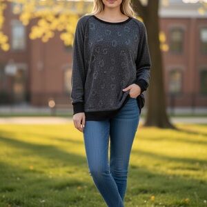 Apt. 9 Women's Charcoal and Black Patterned Sweatshirt